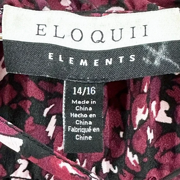 ELOQUII Long Sleeve Floral Print Mini Dress - 14/16 - black, maroon, white - Picture 7 of 8